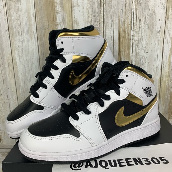 Jordan Shoes - Air Jordan 1 Mid GS Gold Panda